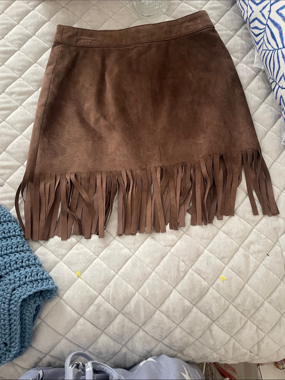 Brown faux Suede Fringe Mini Skirt - Women